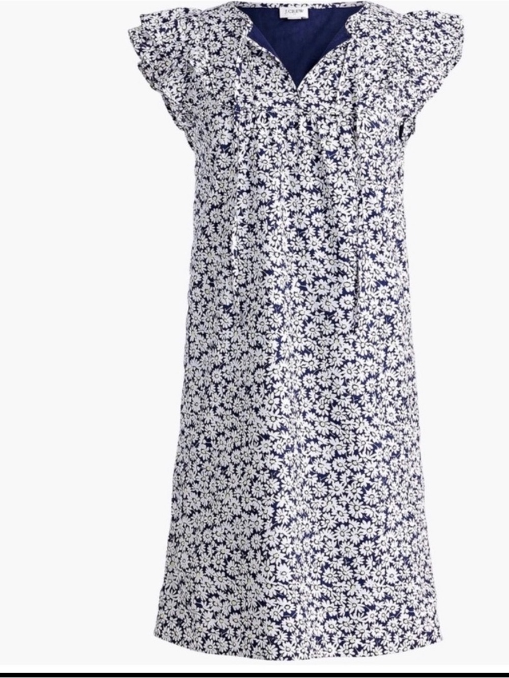 J.Crew Flutter Sleeve, Daisy Print, tie front, Navy Cotton, lined Dress. Sz20